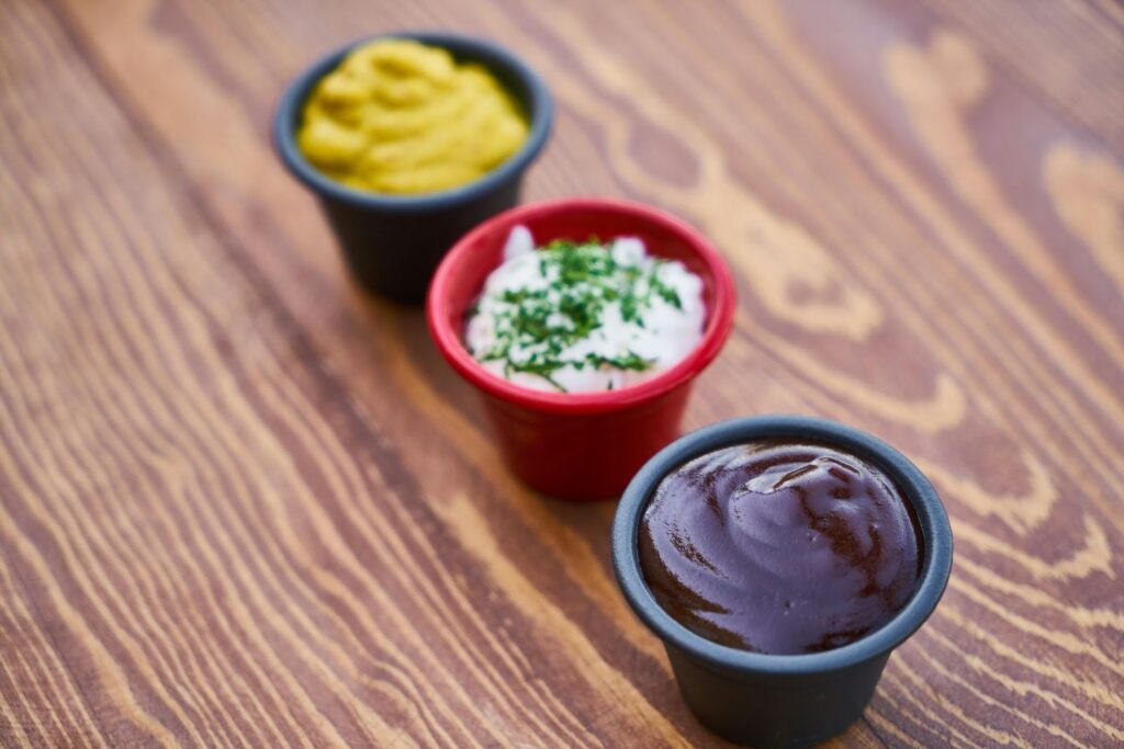 A trio of dipping sauces.