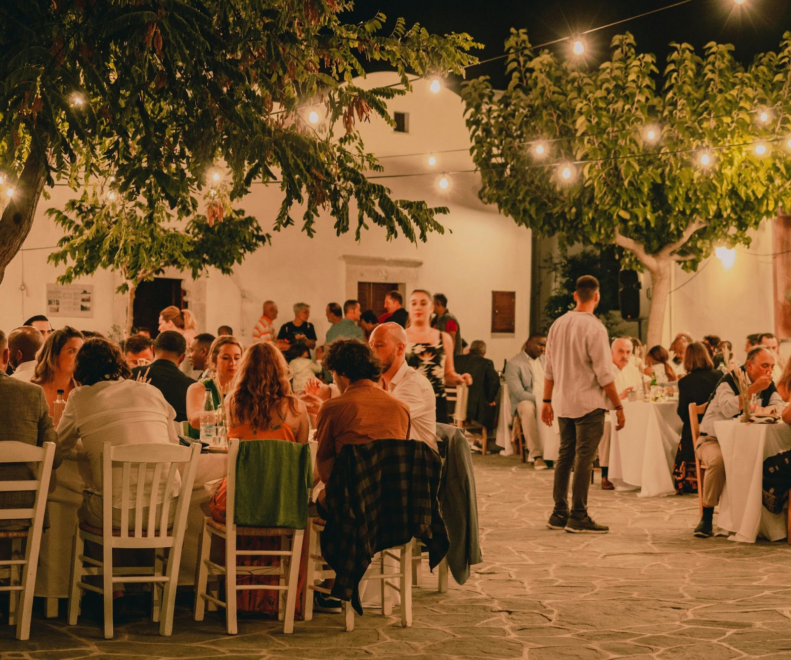 Al fresco dining at a restaurant.